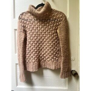 Womens Pink Turtleneck Sweater S Bubbles Geometric Soft Dainty Twee Coquette